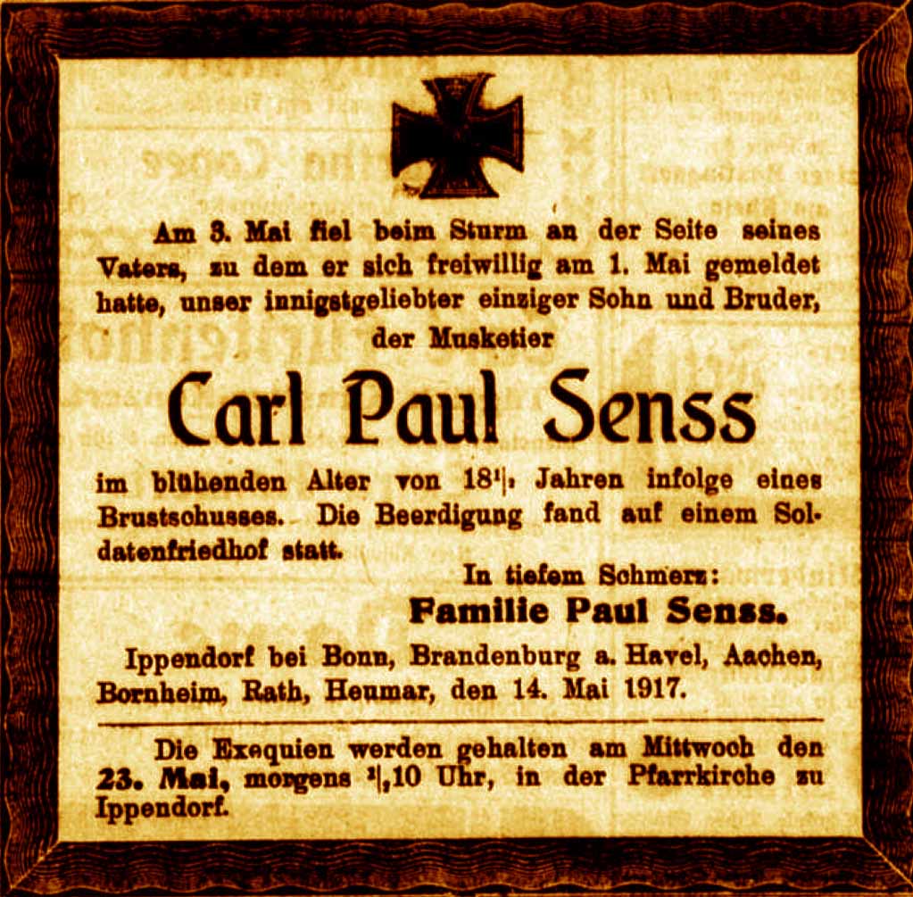 Anzeige im General-Anzeiger vom 14. Mai 1917