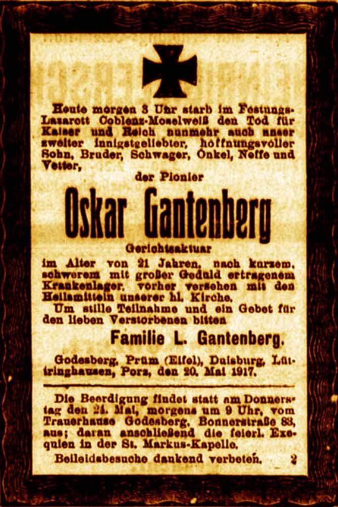 Anzeige im General-Anzeiger vom 22. Mai 1917