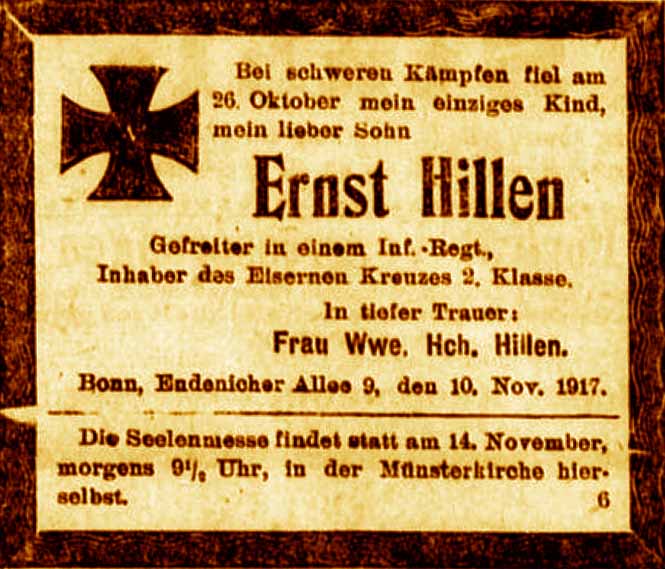 Anzeige im General-Anzeiger vom 10. November 1917