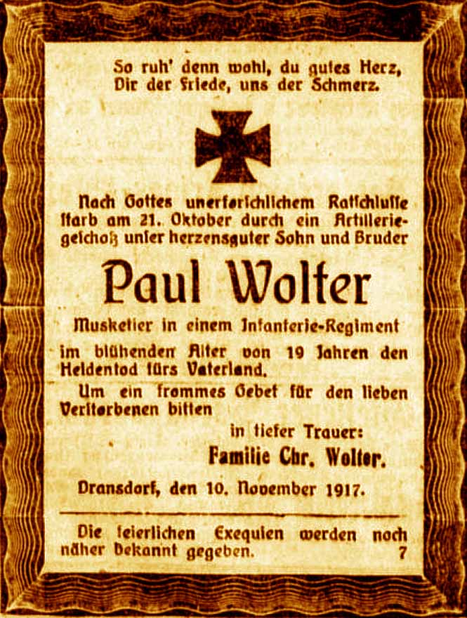 Anzeige im General-Anzeiger vom 11. November 1917