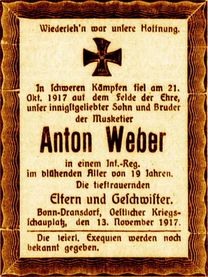 Anzeige im General-Anzeiger vom 13. November 1917