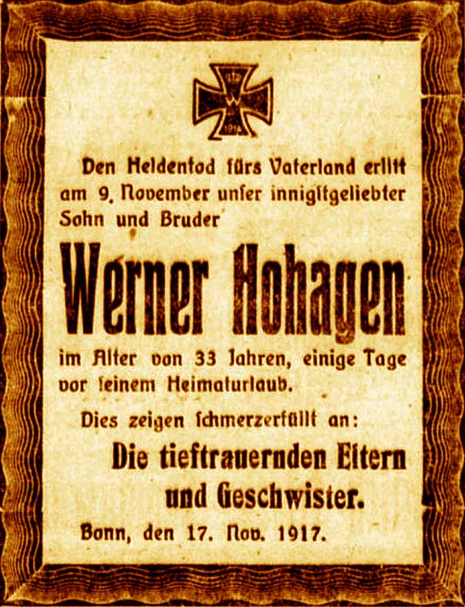 Anzeige im General-Anzeiger vom 18. November 1917