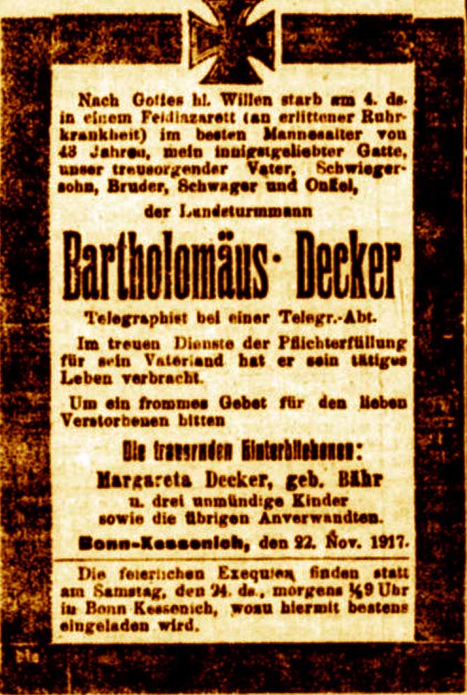Anzeige in der Deutschen Reichs-Zeitung vom 23. November 1917