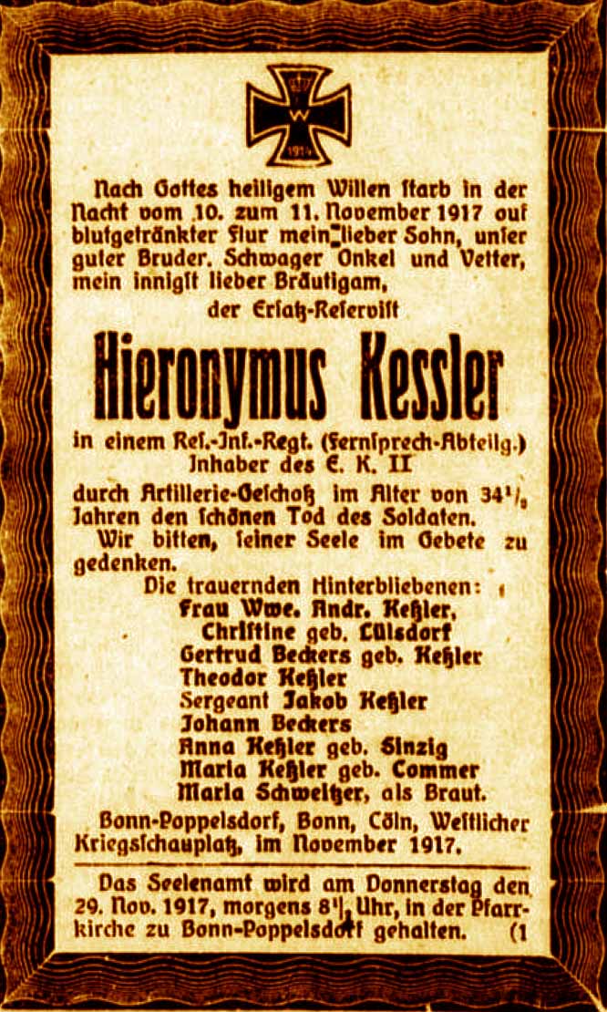 Anzeige im General-Anzeiger vom 26. November 1917