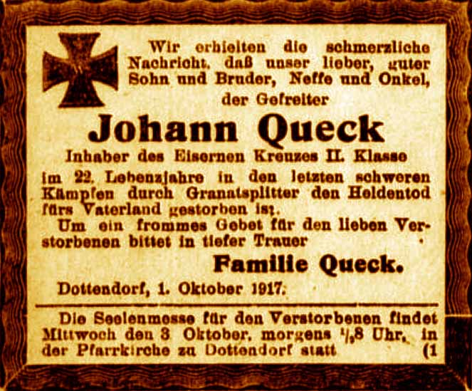 Anzeige im General-Anzeiger vom 1. Oktober 1917