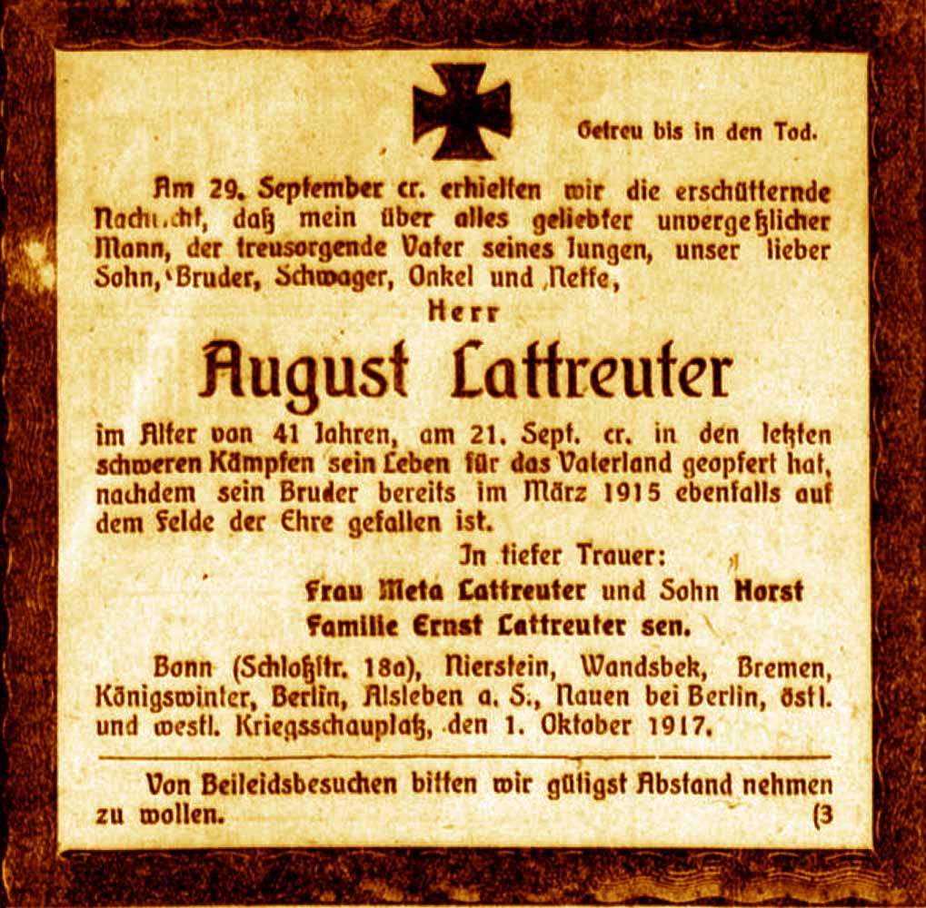 Anzeige im General-Anzeiger vom 3. Oktober 1917