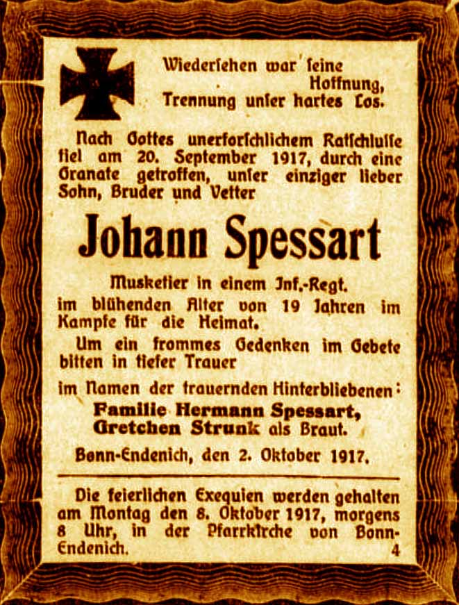 Anzeige im General-Anzeiger vom 4. Oktober 1917