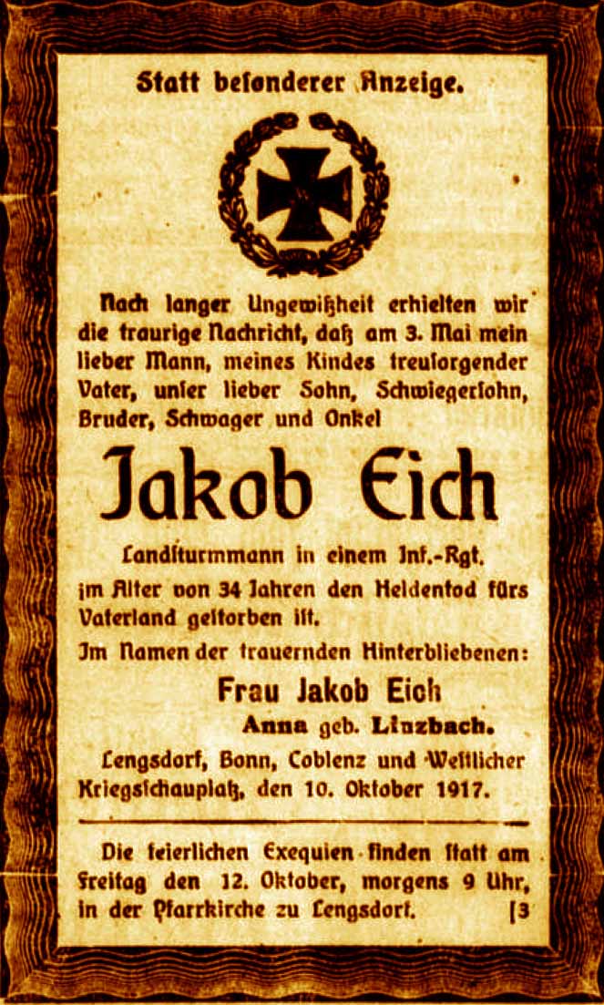 Anzeige im General-Anzeiger vom 10. Oktober 1917