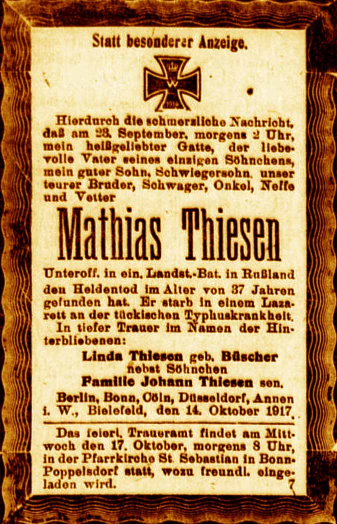 Anzeige im General-Anzeiger vom 14. Oktober 1917