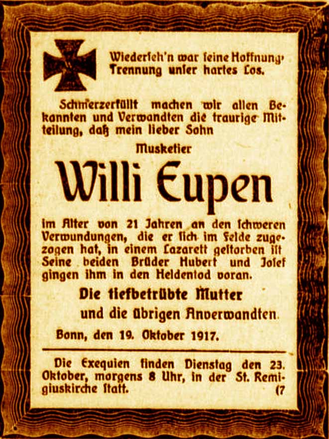 Anzeige im General-Anzeiger vom 21. Oktober 1917