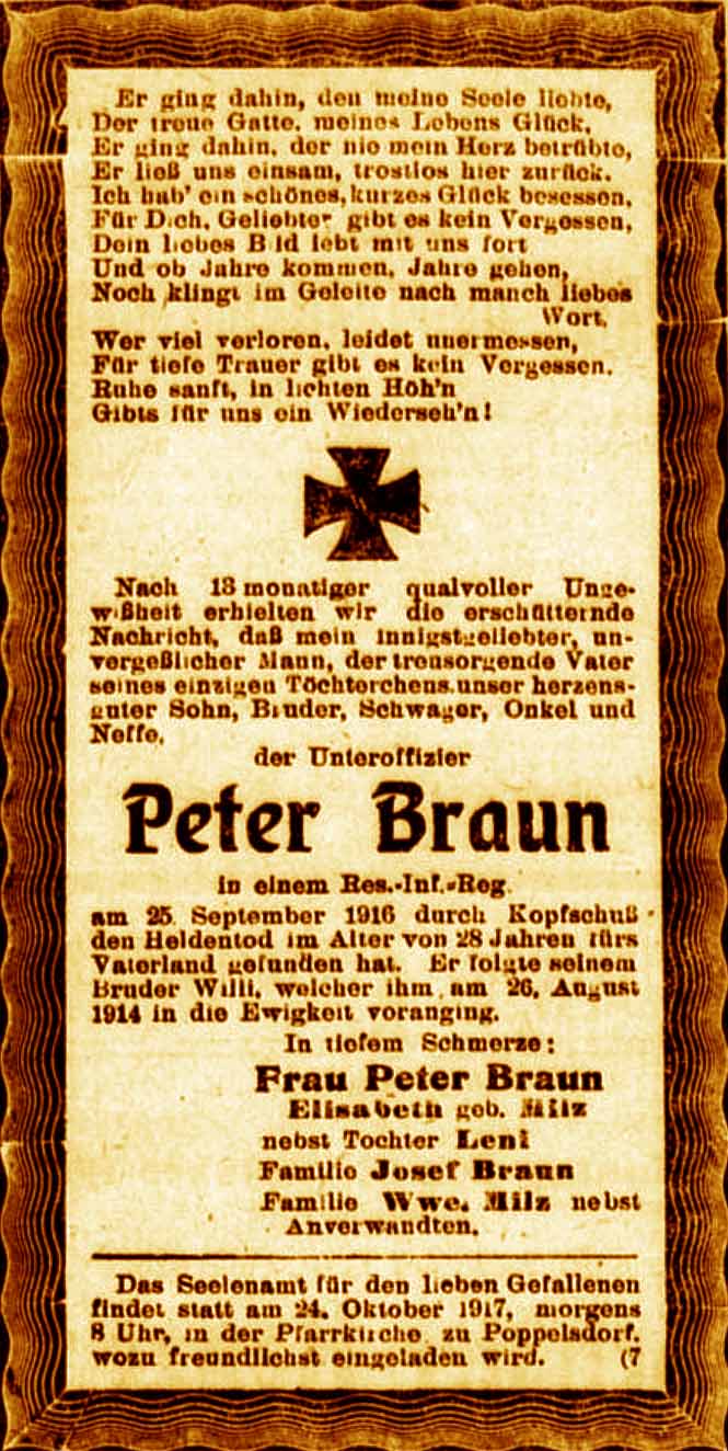 Anzeige im General-Anzeiger vom 21. Oktober 1917