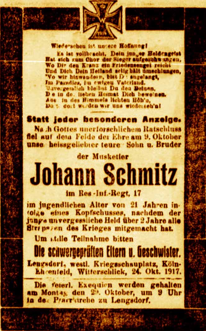 Anzeige in der Deutschen Reichs-Zeitung vom 25. Oktober 1917