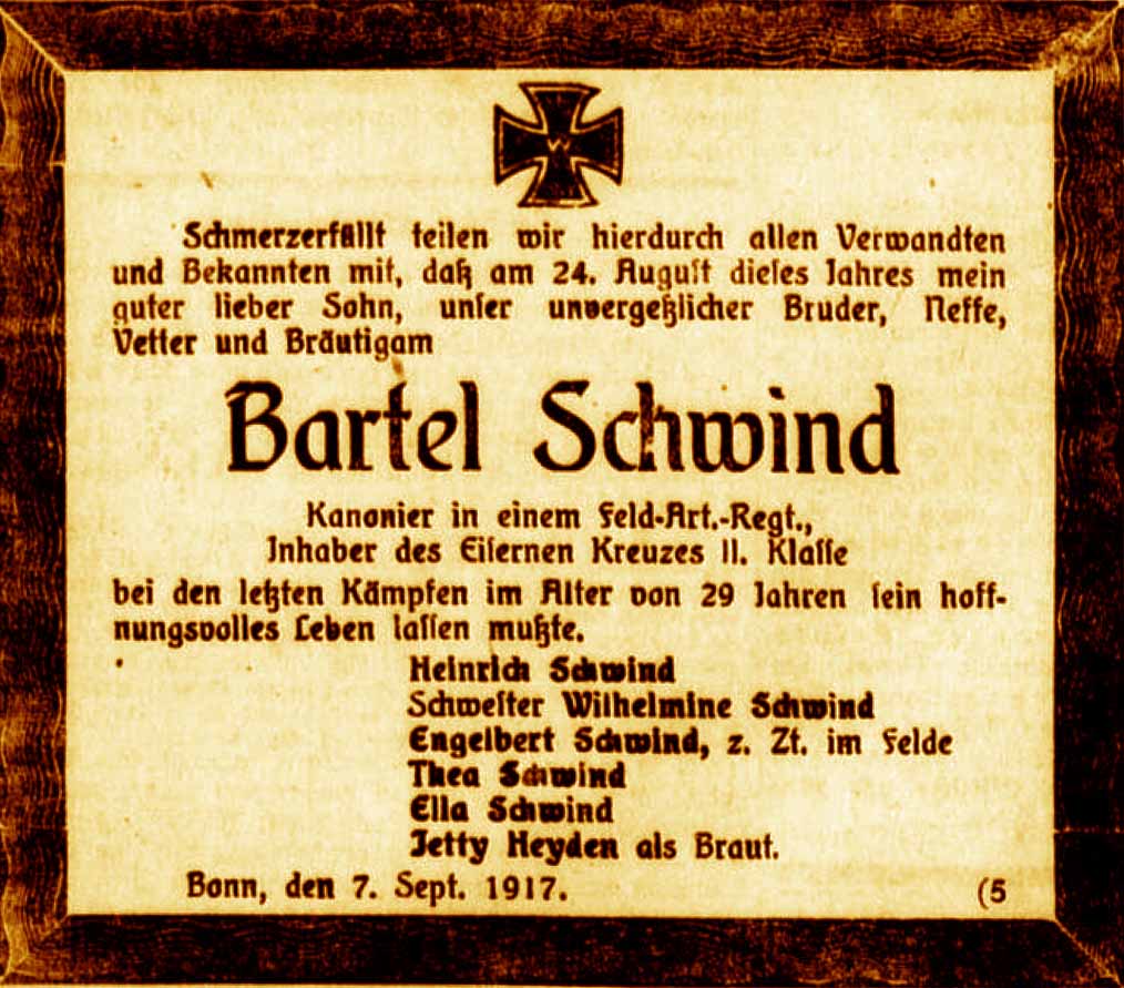 Anzeige im General-Anzeiger vom 7. September 1917