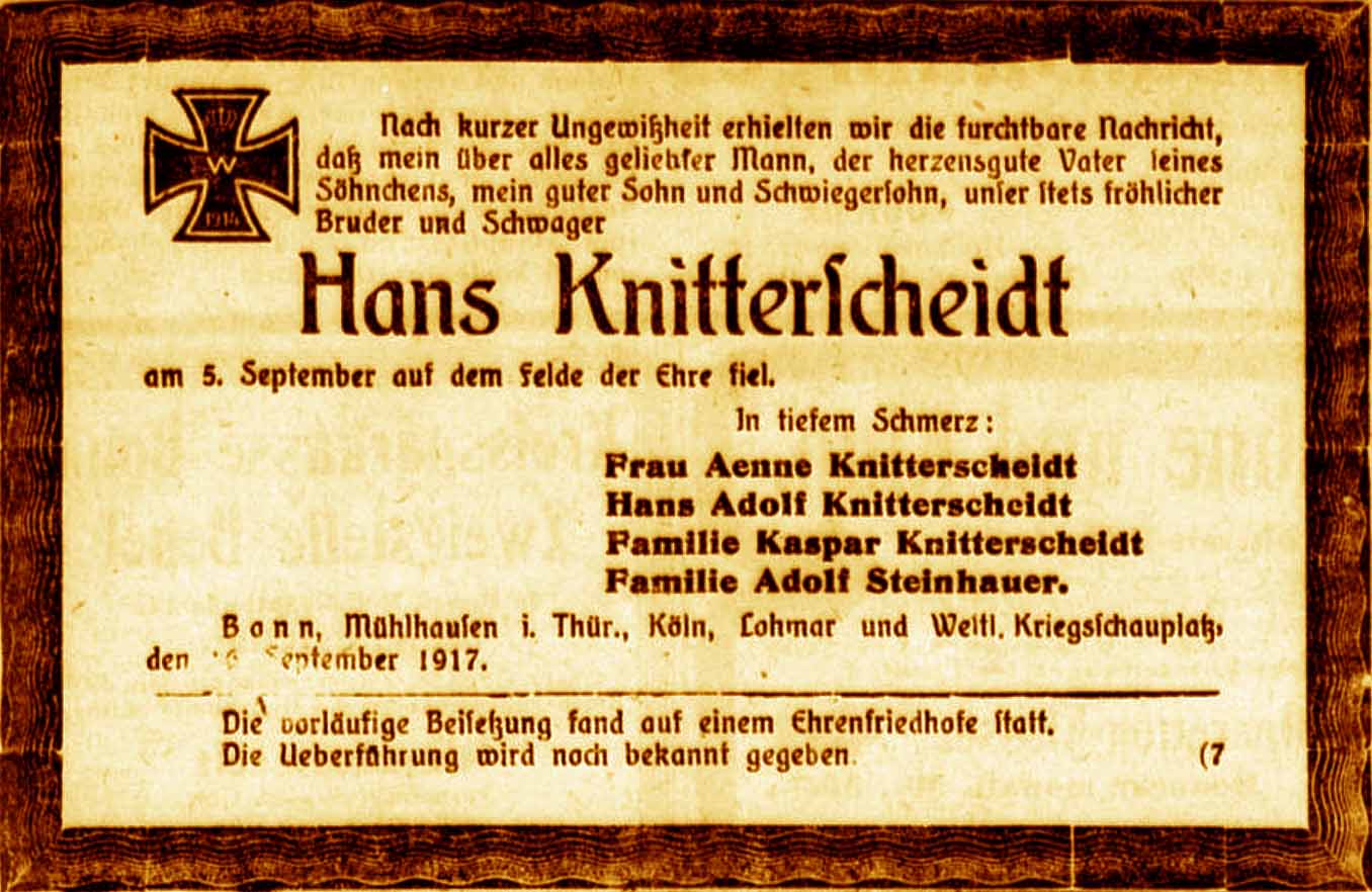 Anzeige im General-Anzeiger vom 16. September 1917