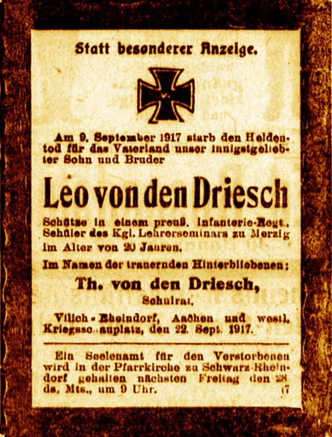 Anzeige im General-Anzeiger vom 23. September 1917