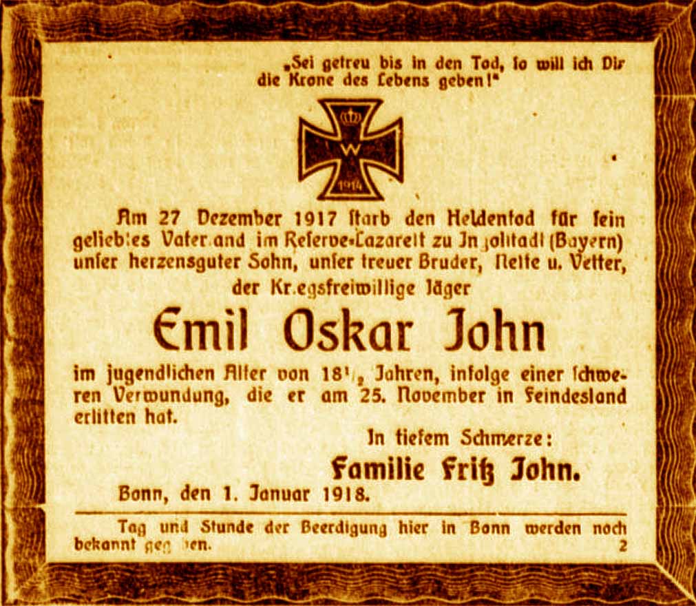 Anzeige im General-Anzeiger vom 1. Januar 1918