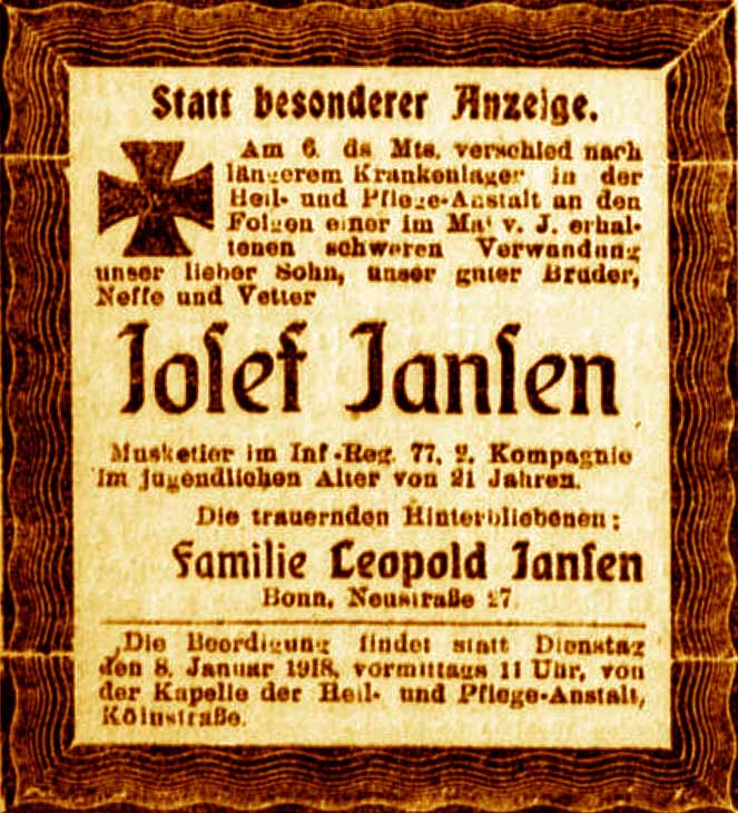 Anzeige im General-Anzeiger vom 7. Januar 1918