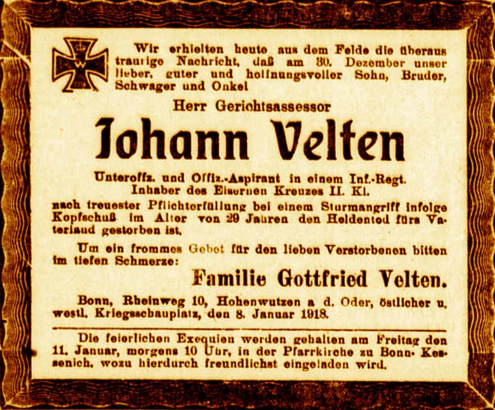 Anzeige im General-Anzeiger vom 9. Januar 1918