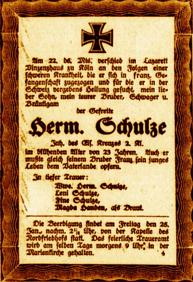 Anzeige im General-Anzeiger vom 24. Januar 1918