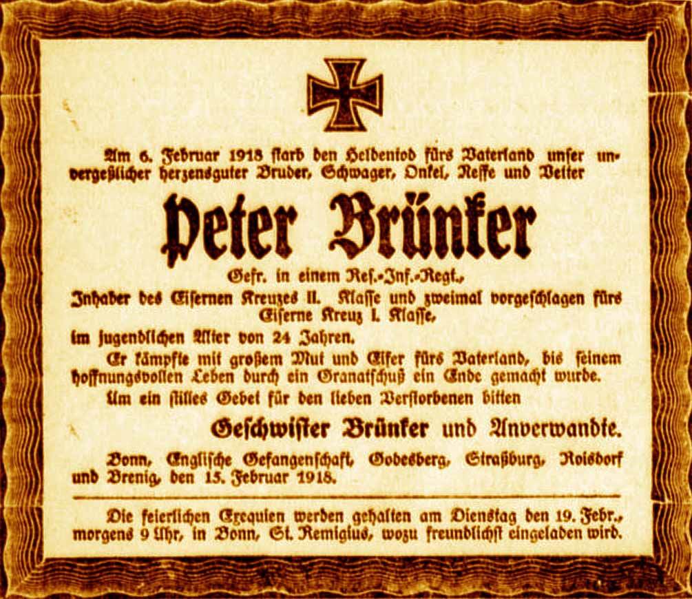 Anzeige im General-Anzeiger vom 15. Februar 1918