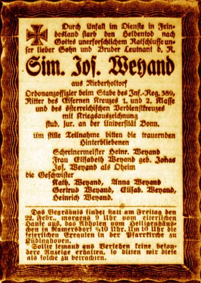 Anzeige im General-Anzeiger vom 20. Februar 1918
