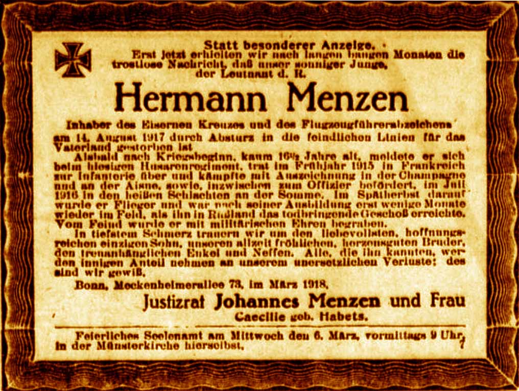 Anzeige im General-Anzeiger vom 3. März 1918
