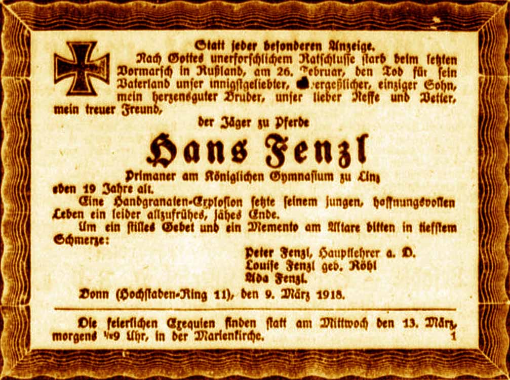 Anzeige im General-Anzeiger vom 11. März 1918