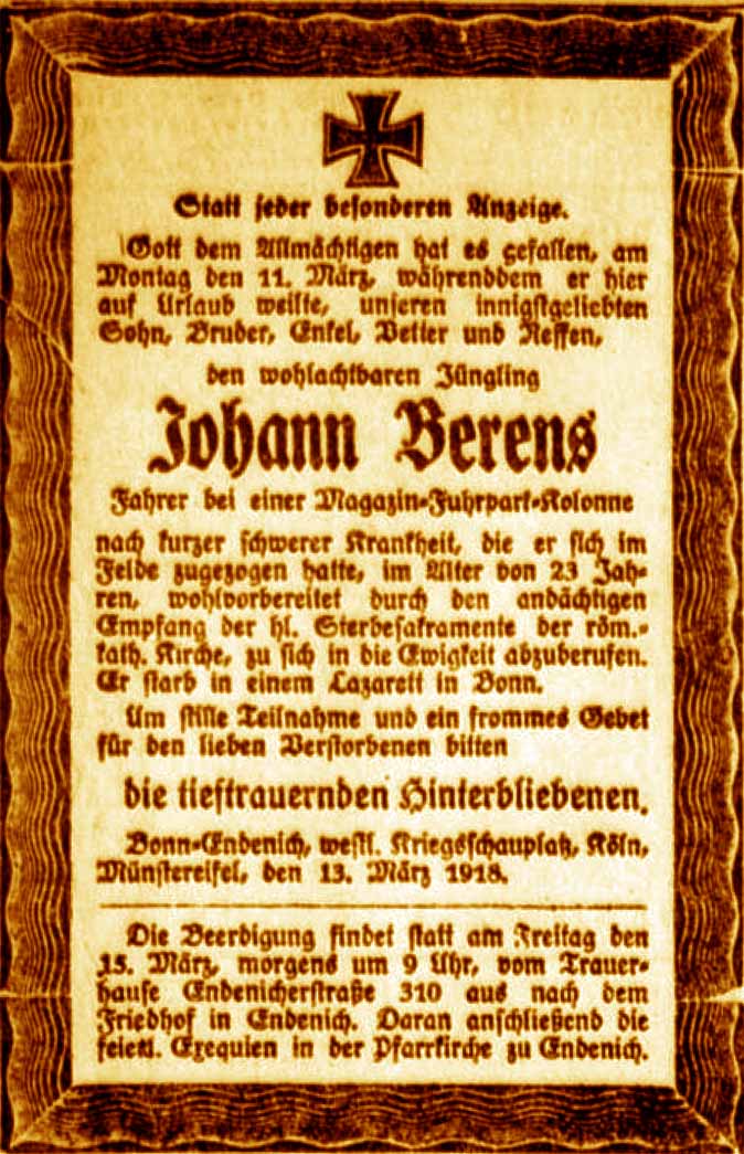 Anzeige im General-Anzeiger vom 13. März 1918