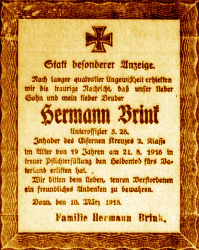 Anzeige im General-Anzeiger vom 17. März 1918