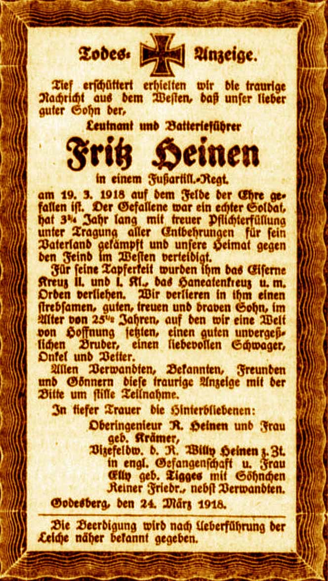 Anzeige im General-Anzeiger vom 26. März 1918
