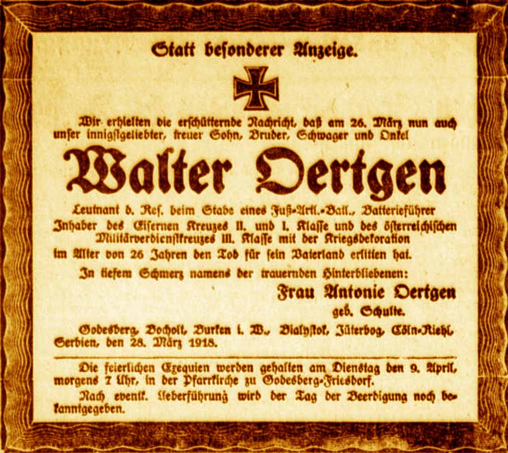 Anzeige im General-Anzeiger vom 30. März 1918
