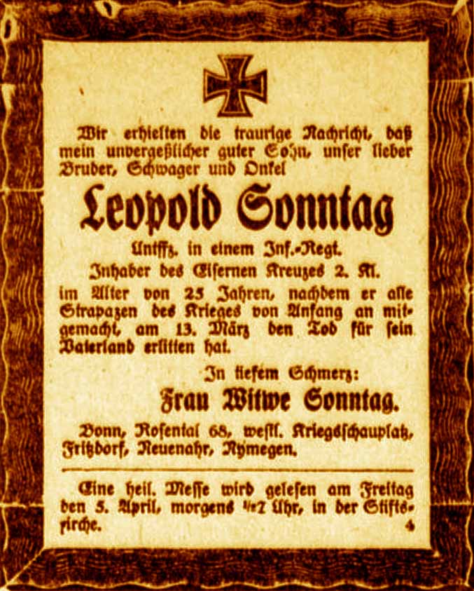 Anzeige im General-Anzeiger vom 4. April 1918