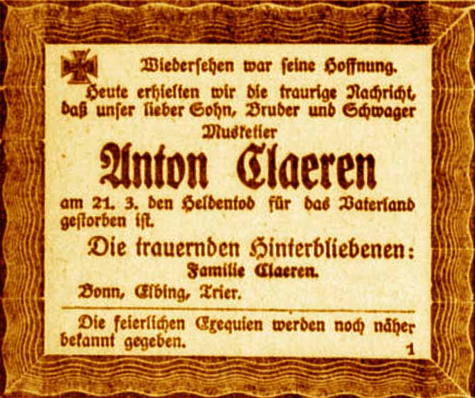 Anzeige im General-Anzeiger vom 8. April 1918