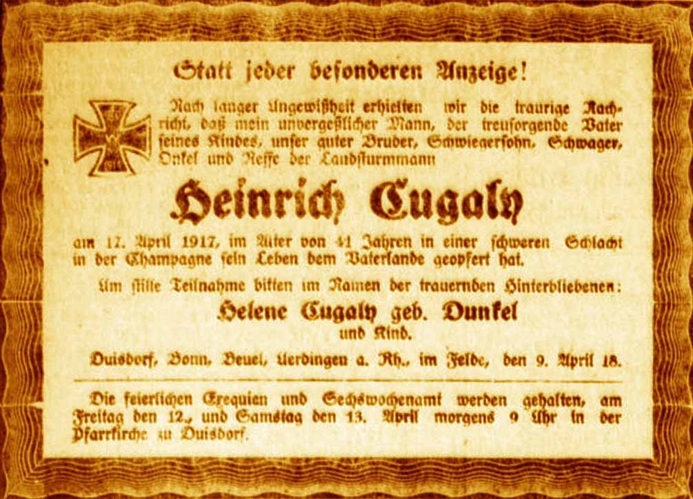Anzeige im General-Anzeiger vom 9. April 1918