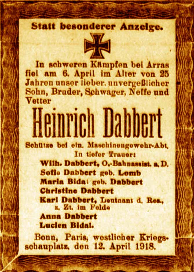 Anzeige im General-Anzeiger vom 13. April 1918