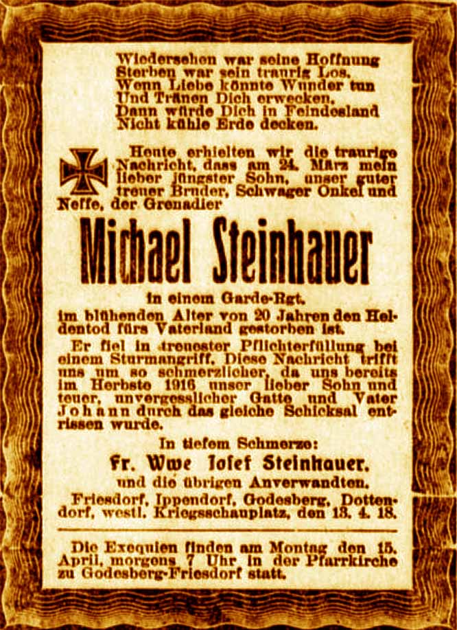 Anzeige im General-Anzeiger vom 13. April 1918