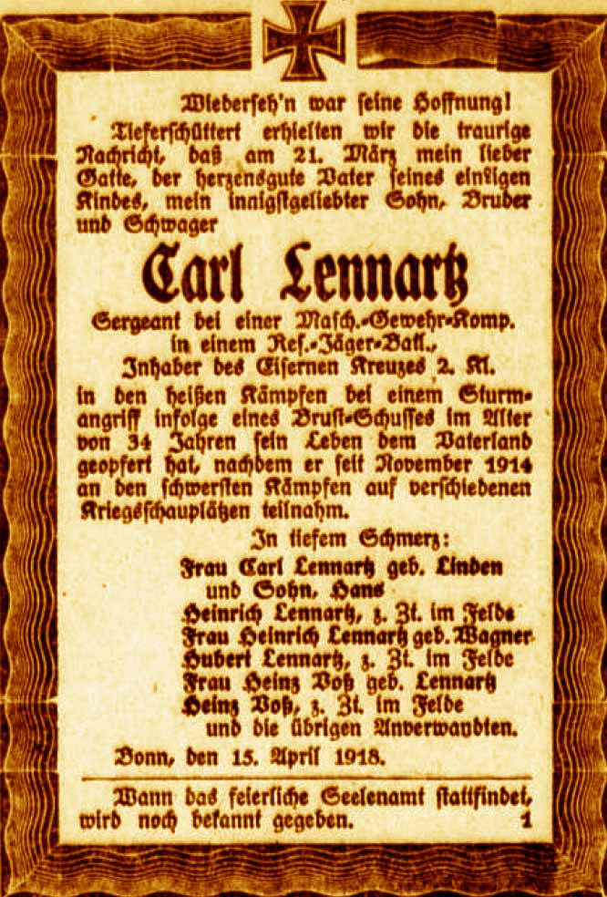 Anzeige im General-Anzeiger vom 15. April 1918