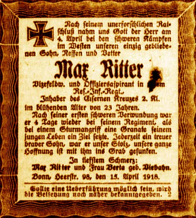 Anzeige im General-Anzeiger vom 16. April 1918