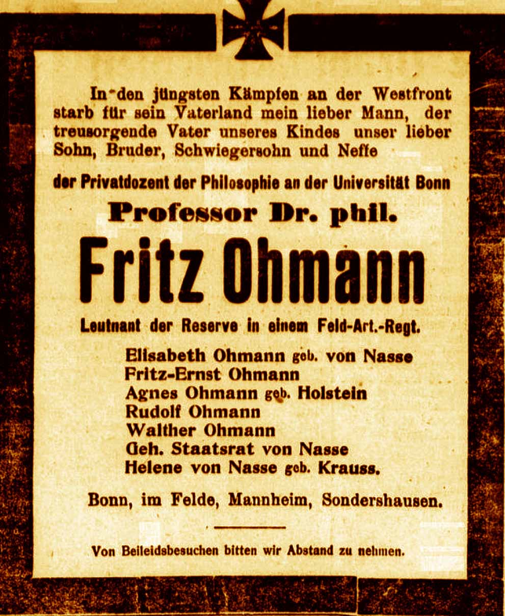 Anzeige in der Bonner Zeitung vom 17. April 1918