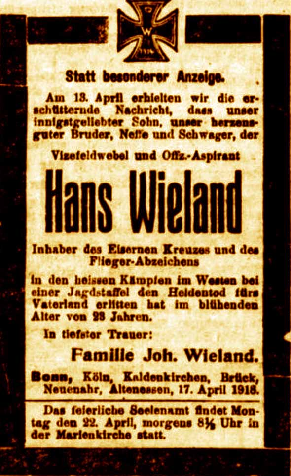 Anzeige in der Deutschen Reichs-Zeitung vom 17. April 1918