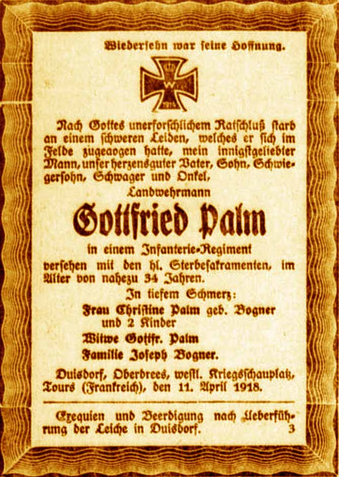 Anzeige im General-Anzeiger vom 17. April 1918