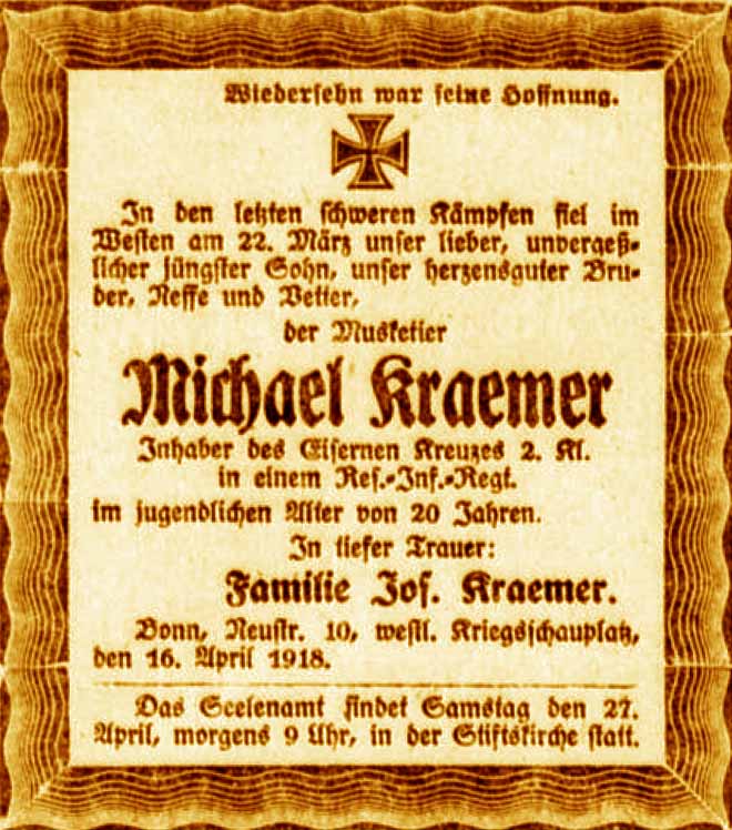 Anzeige im General-Anzeiger vom 17. April 1918