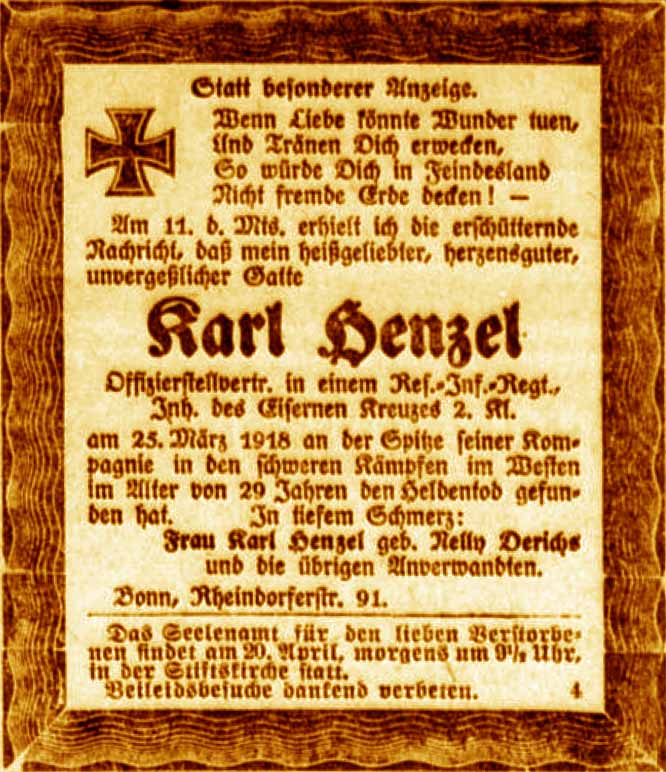 Anzeige im General-Anzeiger vom 18. April 1918