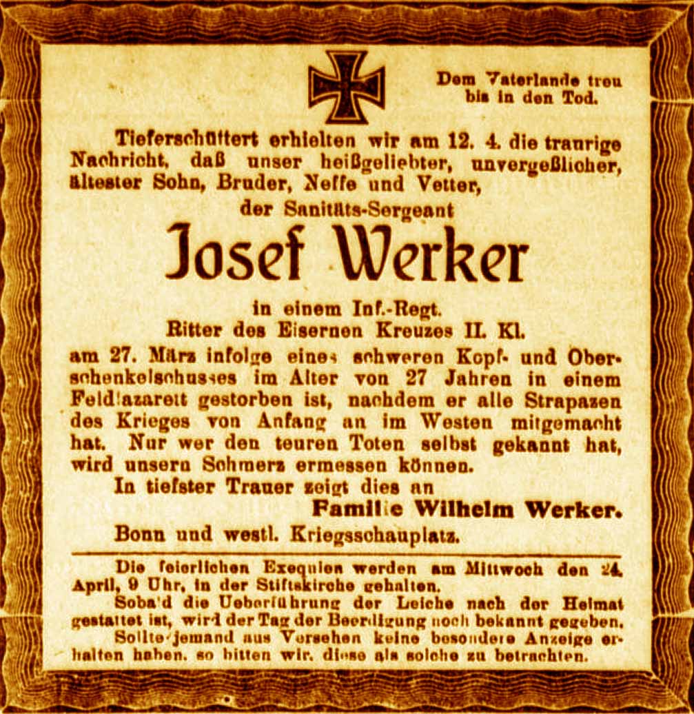 Anzeige im General-Anzeiger vom 22. April 1918