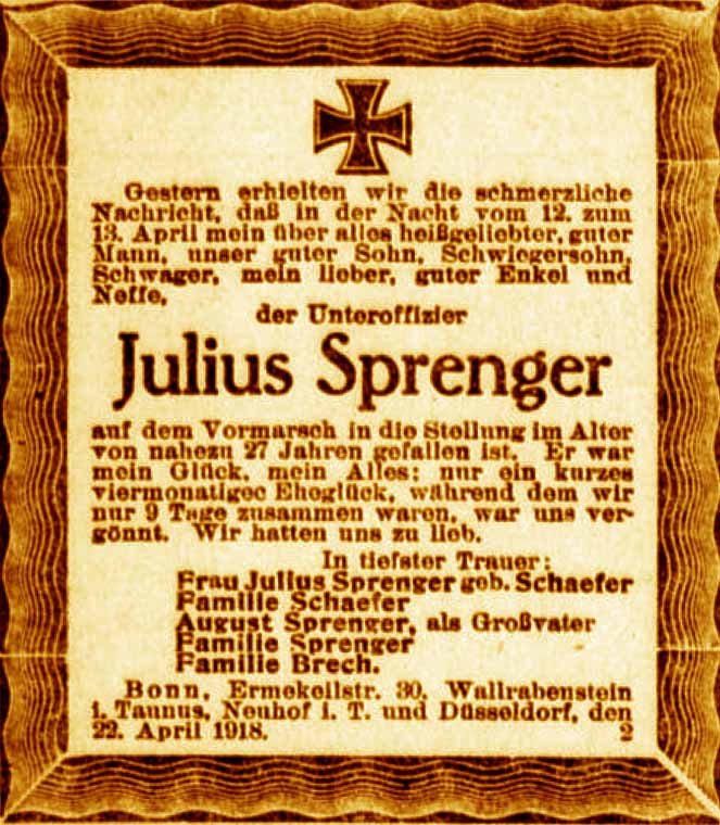 Anzeige im General-Anzeiger vom 23. April 1918