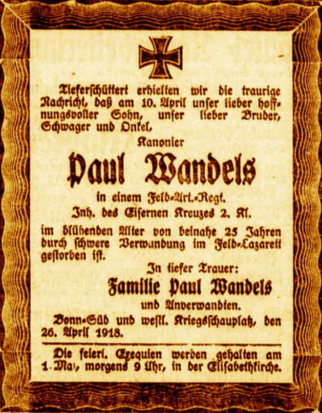 Anzeige im General-Anzeiger vom 26. April 1918