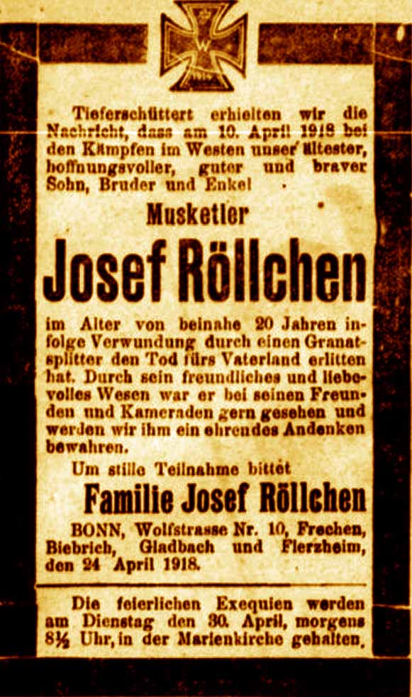 Anzeige in der Deutschen Reichs-Zeitung vom 28. April 1918