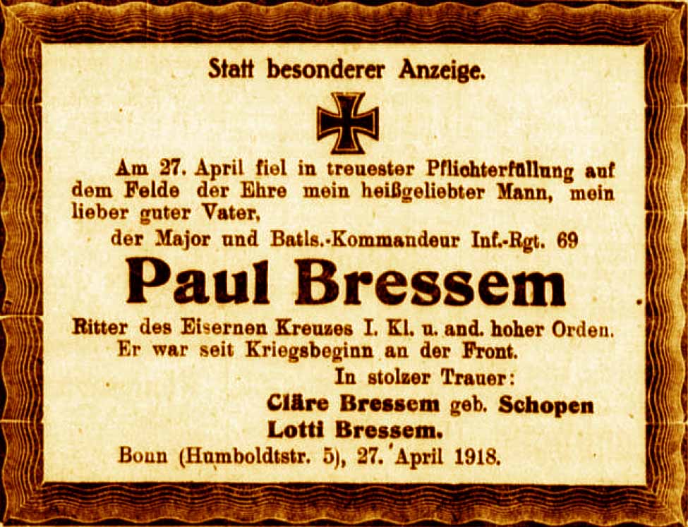 Anzeige im General-Anzeiger vom 29. April 1918