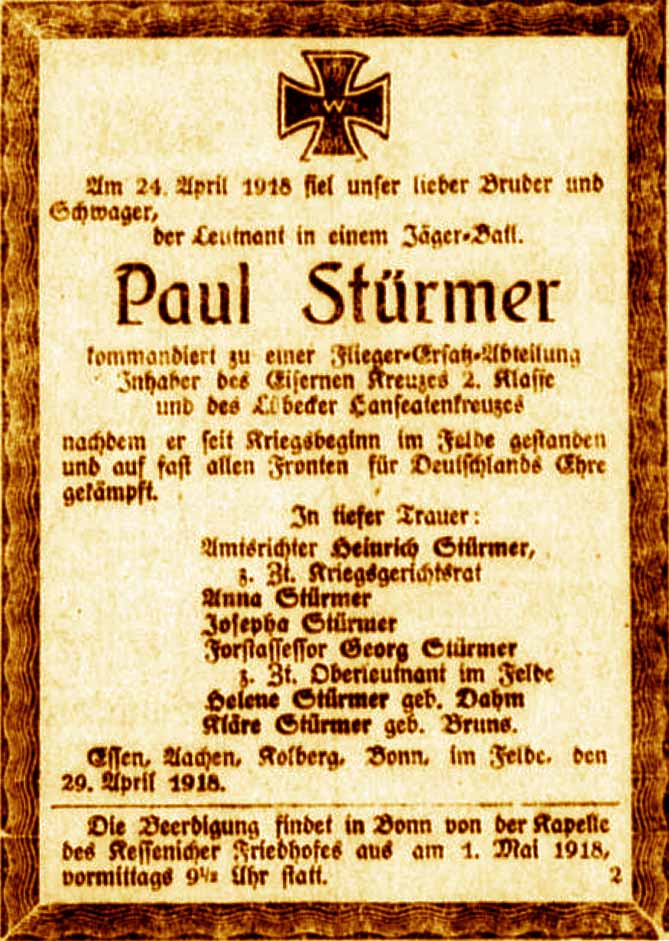 Anzeige im General-Anzeiger vom 30. April 1918