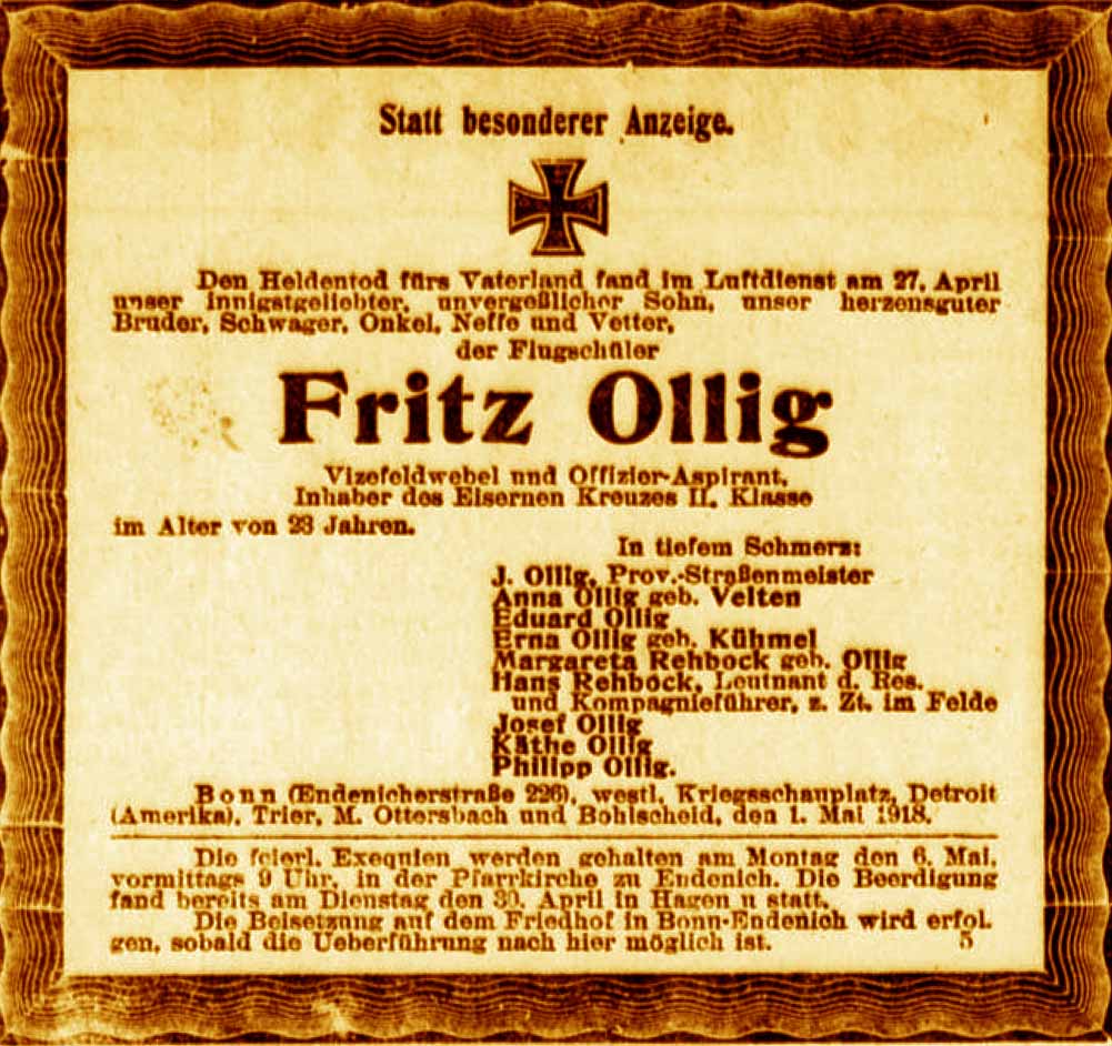 Anzeige im General-Anzeiger vom 3. Mai 1918